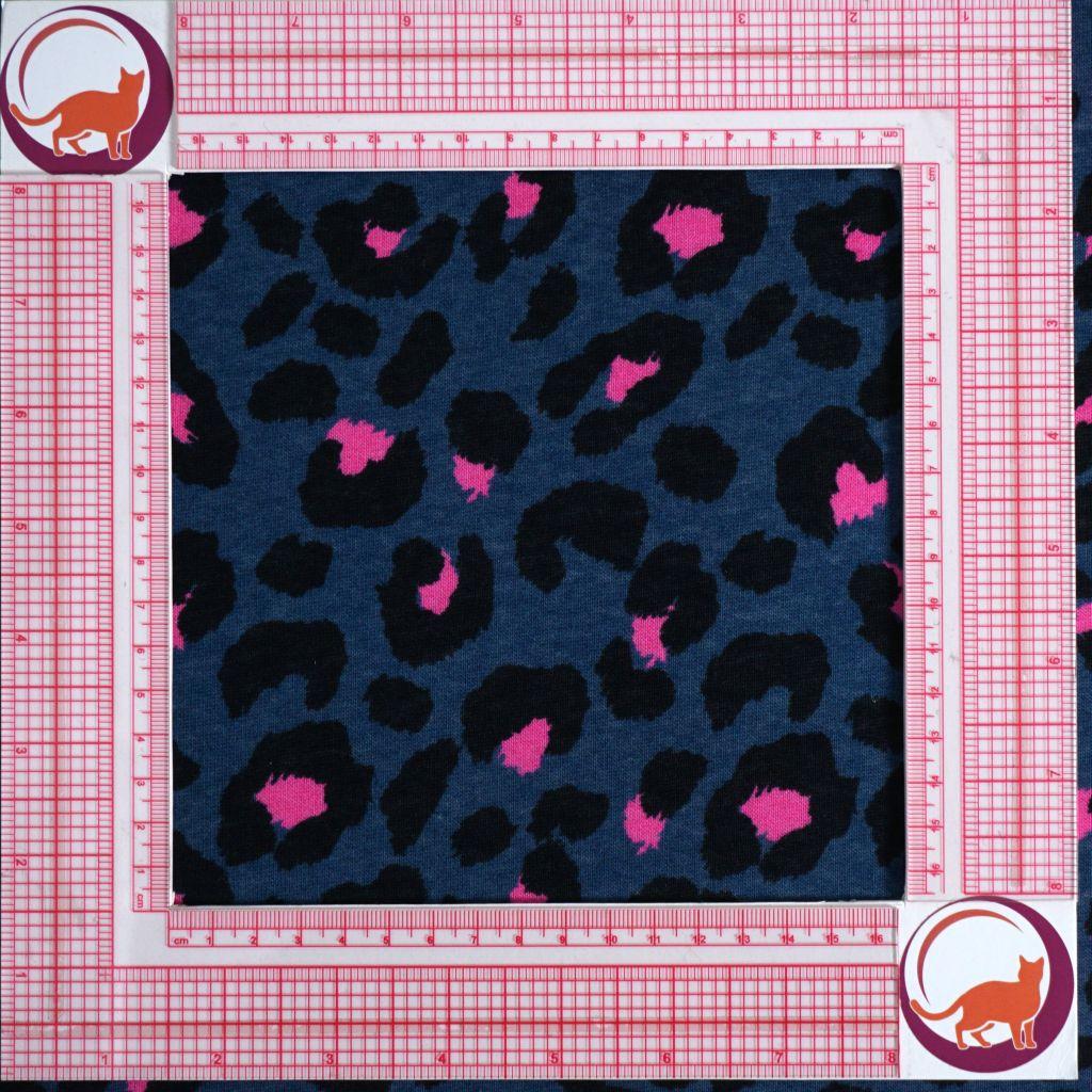 Preview: Sweat Stoff Leo Animalprint blau pink